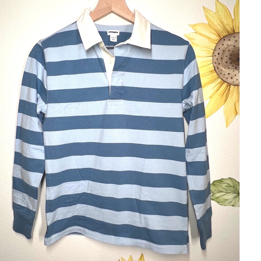 Crewcuts J.Crew Boys XL 12-14 Long Sleeve Rugby Shirt Striped Blue NWT